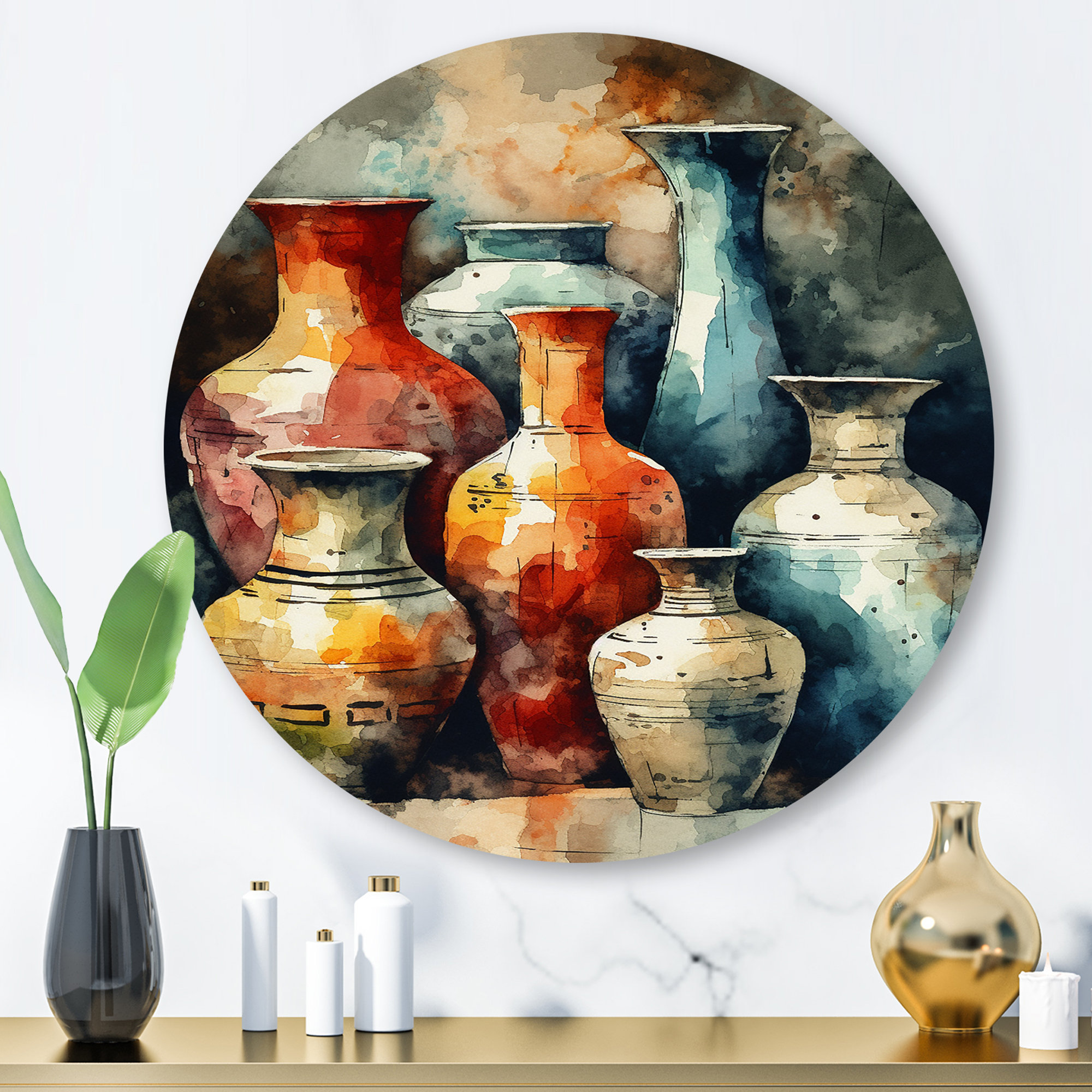 Red Barrel Studio Boho Pottery - Boho Pottery Round Metal Wall Art ...
